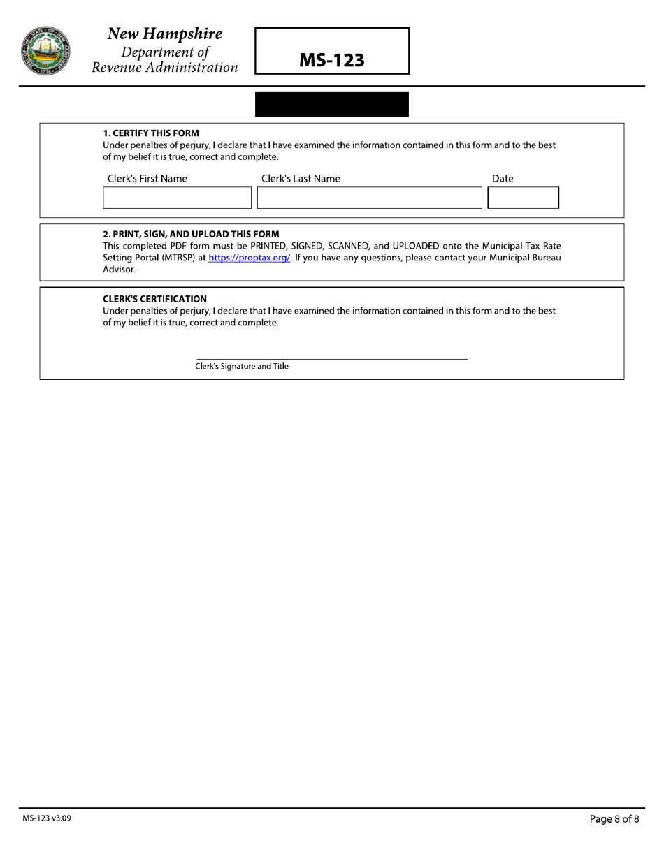 Form MS-123 Report of Town / City / Village Officials - New Hampshire, Page 8