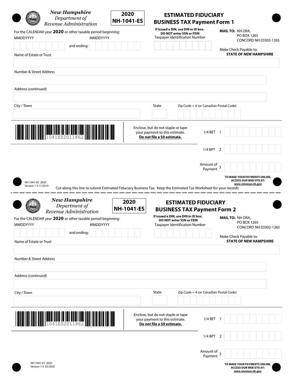 Form NH-1041-ES Estimated Fiduciary Business Tax - New Hampshire, Page 2