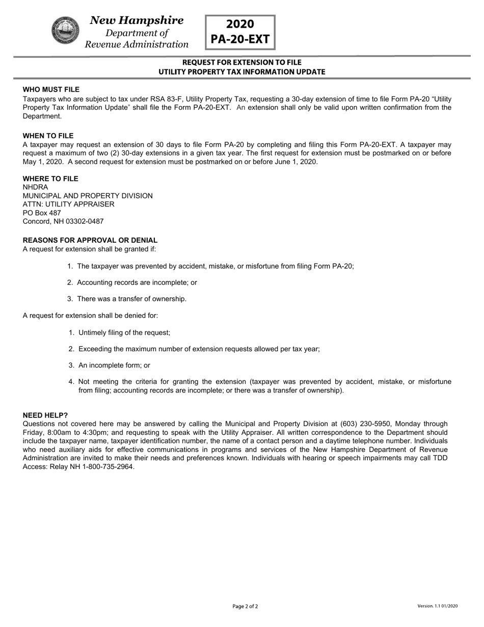 Form PA-20-EXT Request for Extension to File Utility Property Tax Information Update - New Hampshire, Page 2
