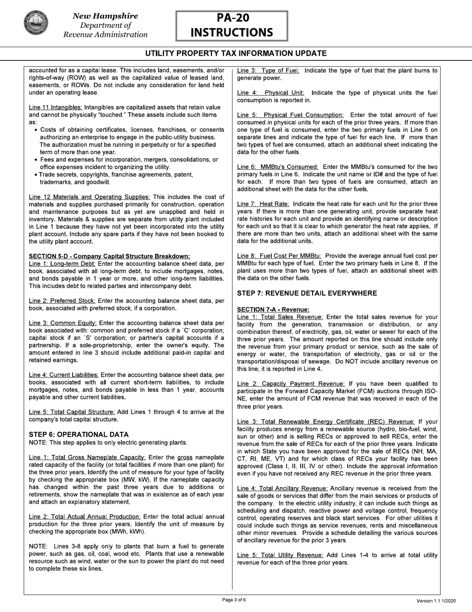 Instructions for Form PA-20 Utility Property Tax Information Update - New Hampshire, Page 3
