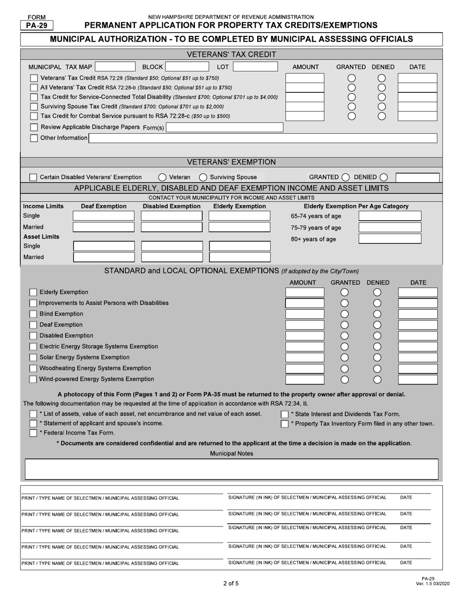 Form PA-29 Permanent Application for Property Tax Credit / Exemptions - New Hampshire, Page 2