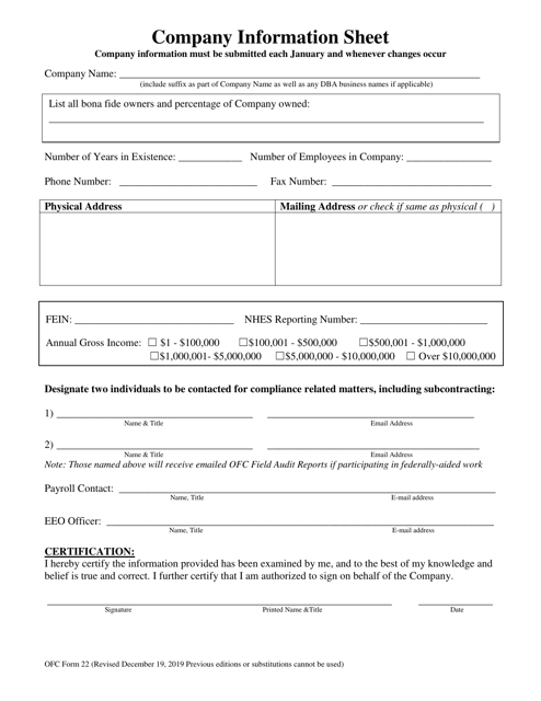 OFC Form 22  Printable Pdf
