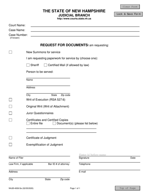 Form NHJB-4008-SE Request for Documents - New Hampshire
