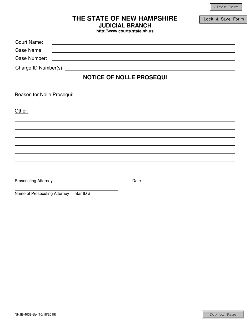 Form NHJB-4038-SE Notice of Nolle Prosequi - New Hampshire, Page 1