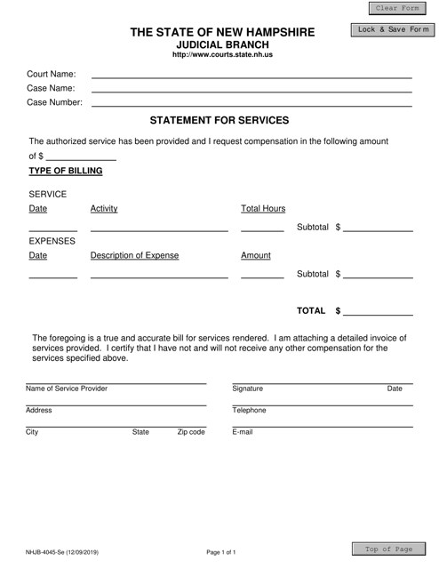 Form NHJB-4045-SE Statement for Services - New Hampshire