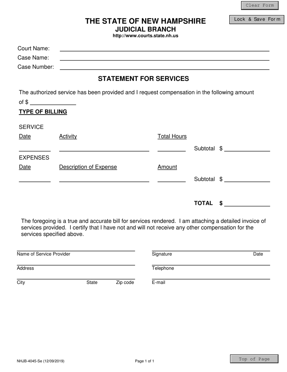 Form NHJB-4045-SE Statement for Services - New Hampshire, Page 1