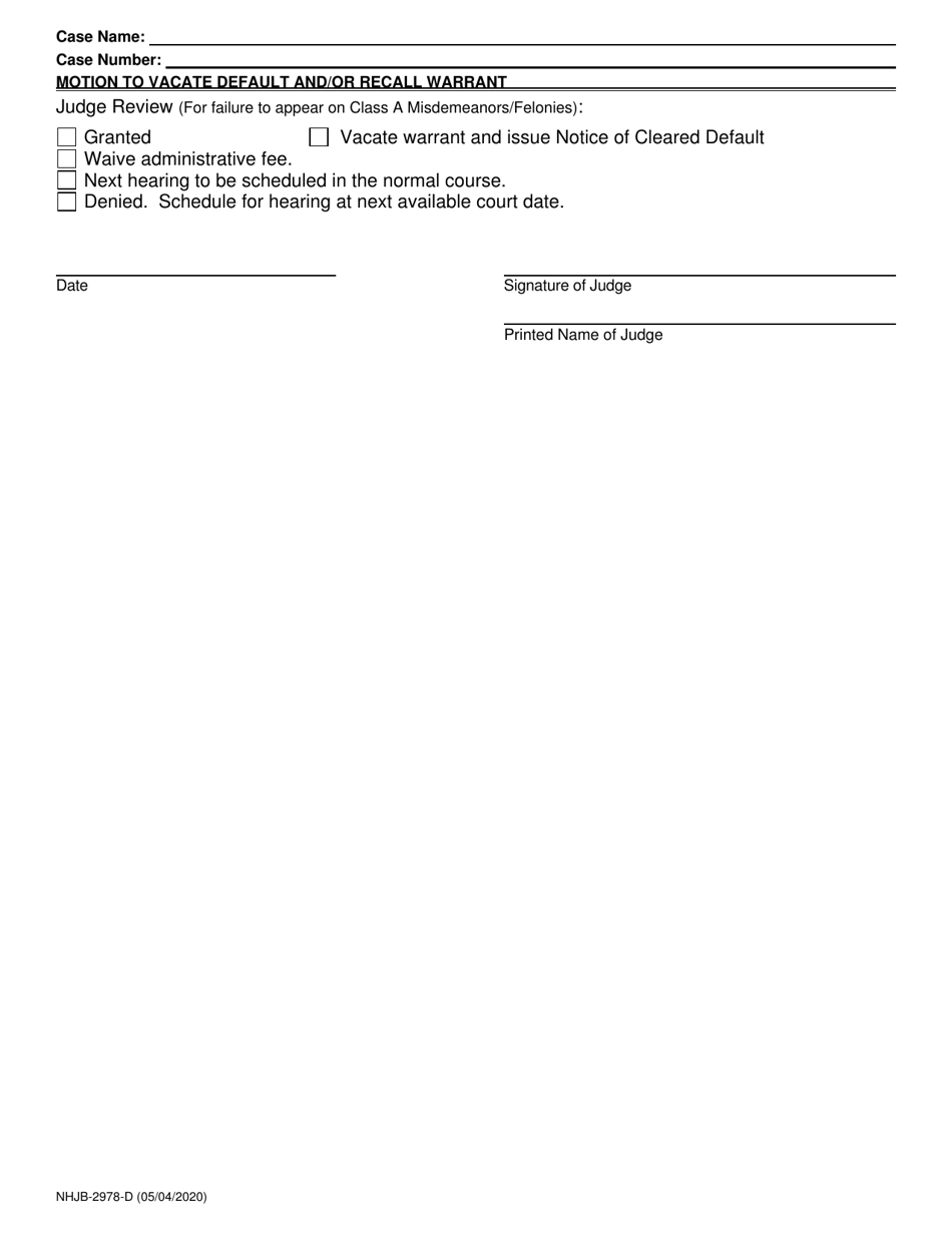 Form NHJB-2978-D Motion to Vacate Default and / or Recall Warrant - New Hampshire, Page 2