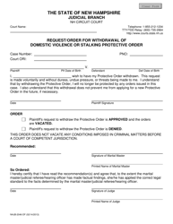 Document preview: Form NHJB-2046-DF Request/Order for Withdrawal of Domestic Violence or Stalking Protective Order - New Hampshire