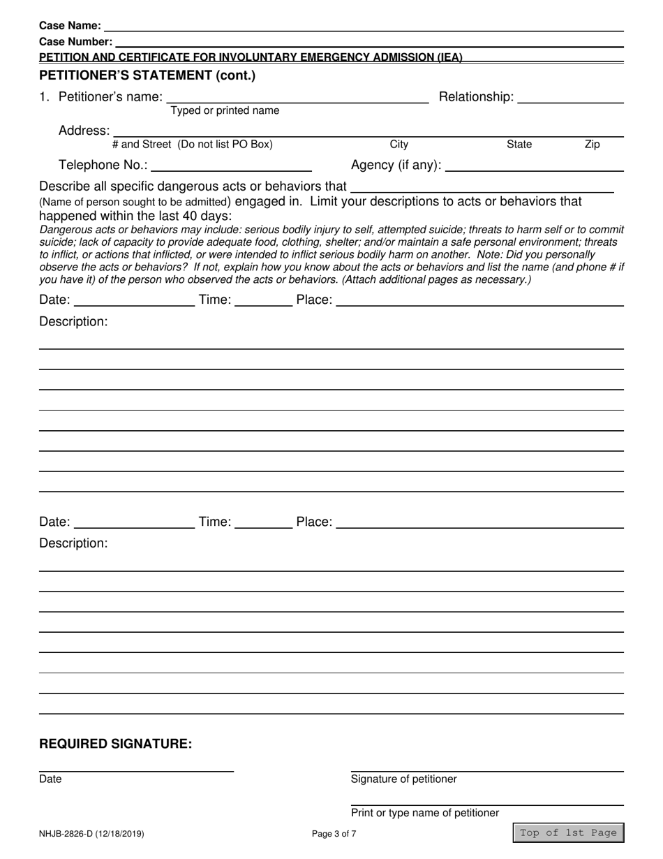 Form NHJB-2826-D Petition and Certificate for Involuntary Emergency Admission (Iea) - New Hampshire, Page 3