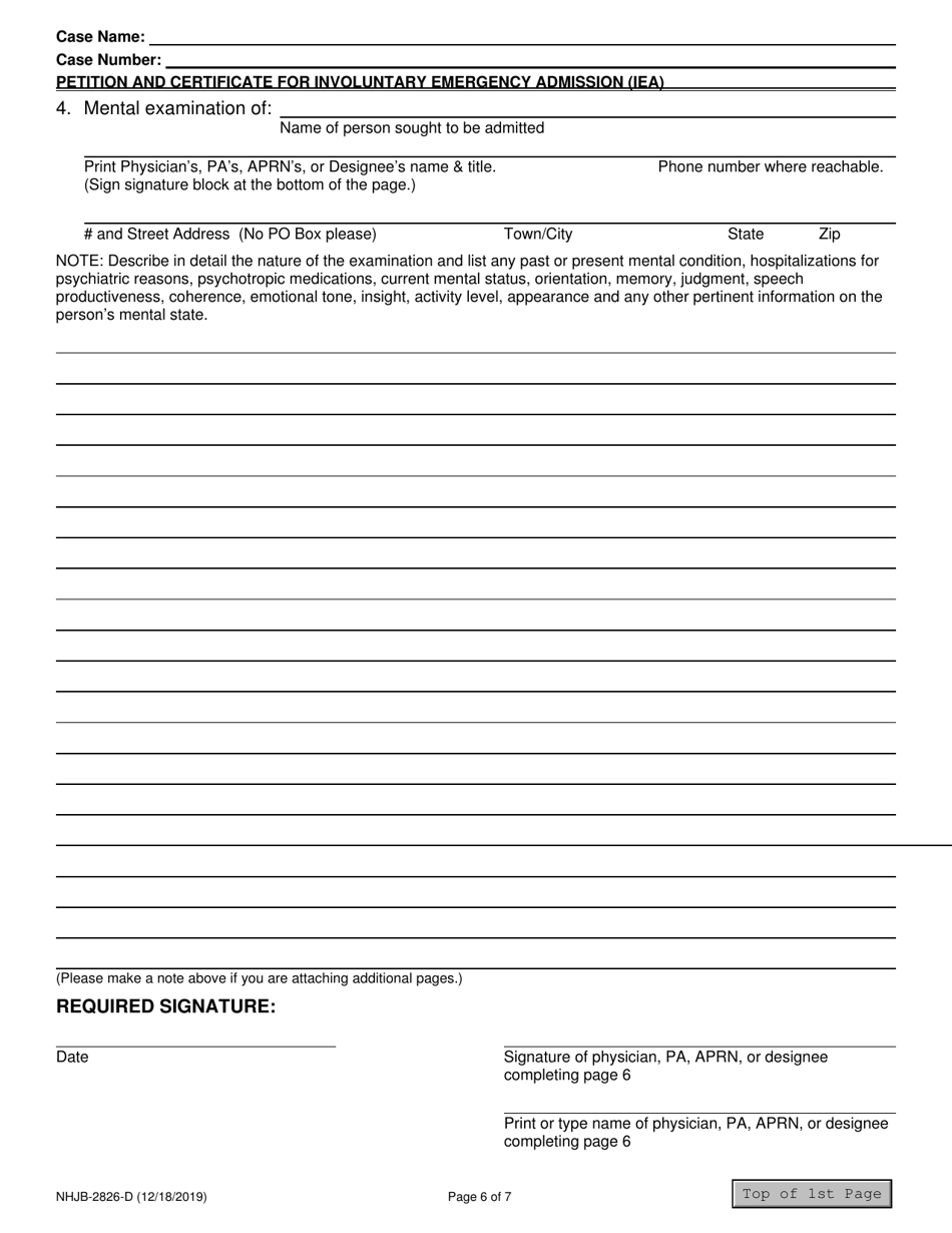 Form NHJB-2826-D Petition and Certificate for Involuntary Emergency Admission (Iea) - New Hampshire, Page 6