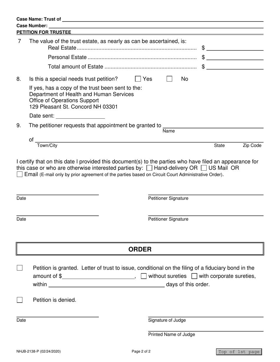 Form NHJB-2138-P Petition for Trustee - New Hampshire, Page 2