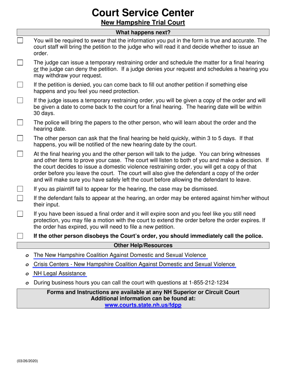 How to File a Domestic Violence Restraining Order Checklist - New Hampshire, Page 2