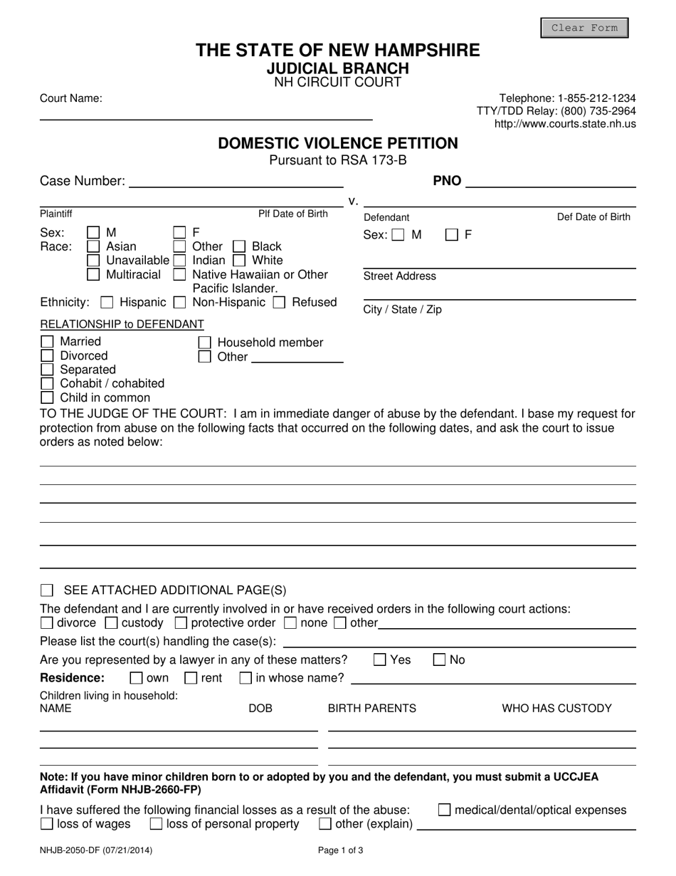 Form NHJB-2050-DF Domestic Violence Petition - New Hampshire, Page 1