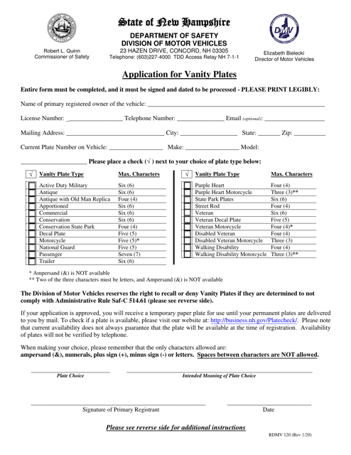 Form RDMV120  Printable Pdf