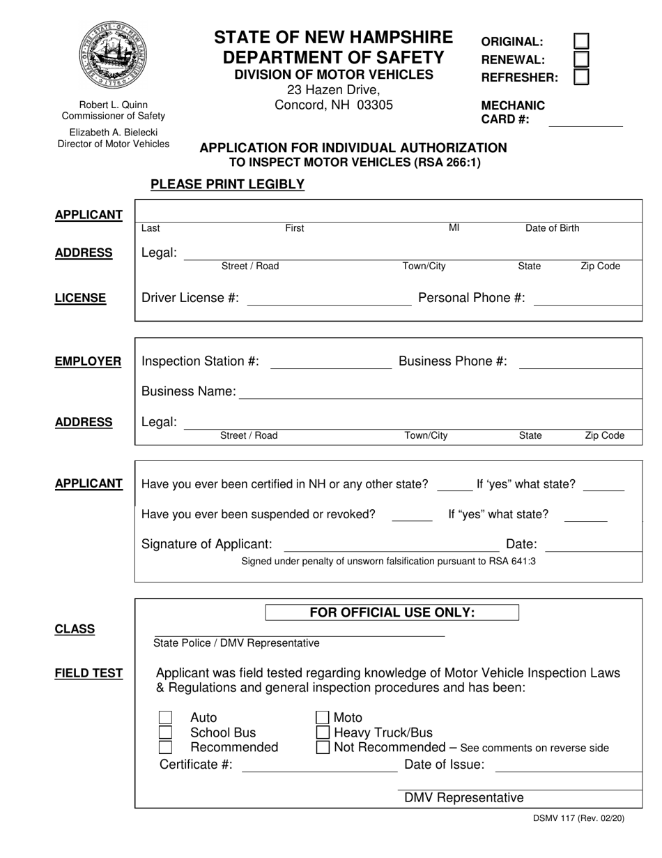 Form DSMV117 Fill Out, Sign Online and Download Fillable PDF, New