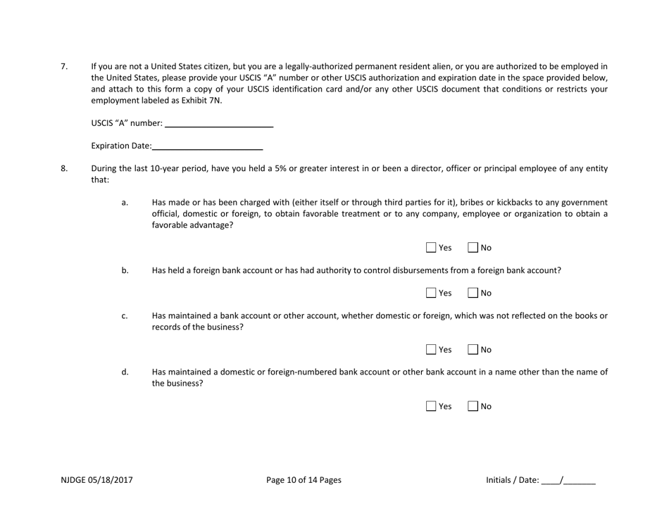 Form 21 New Jersey Supplemental Form to the Multi-Jurisdictional Personal History Disclosure Form - Casino Service Industry Enterprise Qualifiers - New Jersey, Page 11