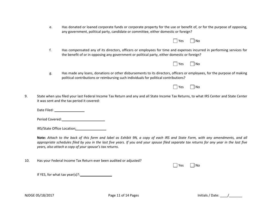 Form 21 New Jersey Supplemental Form to the Multi-Jurisdictional Personal History Disclosure Form - Casino Service Industry Enterprise Qualifiers - New Jersey, Page 12