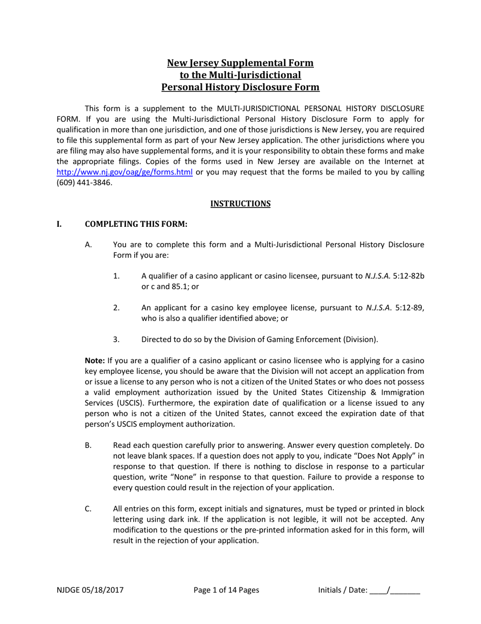 Form 21 New Jersey Supplemental Form to the Multi-Jurisdictional Personal History Disclosure Form - Casino Service Industry Enterprise Qualifiers - New Jersey, Page 2