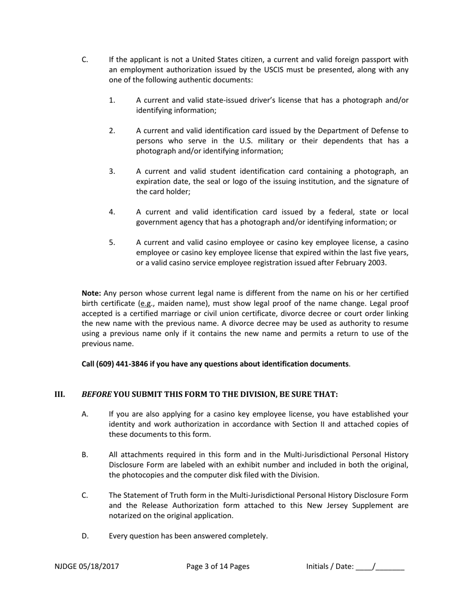 Form 21 New Jersey Supplemental Form to the Multi-Jurisdictional Personal History Disclosure Form - Casino Service Industry Enterprise Qualifiers - New Jersey, Page 4