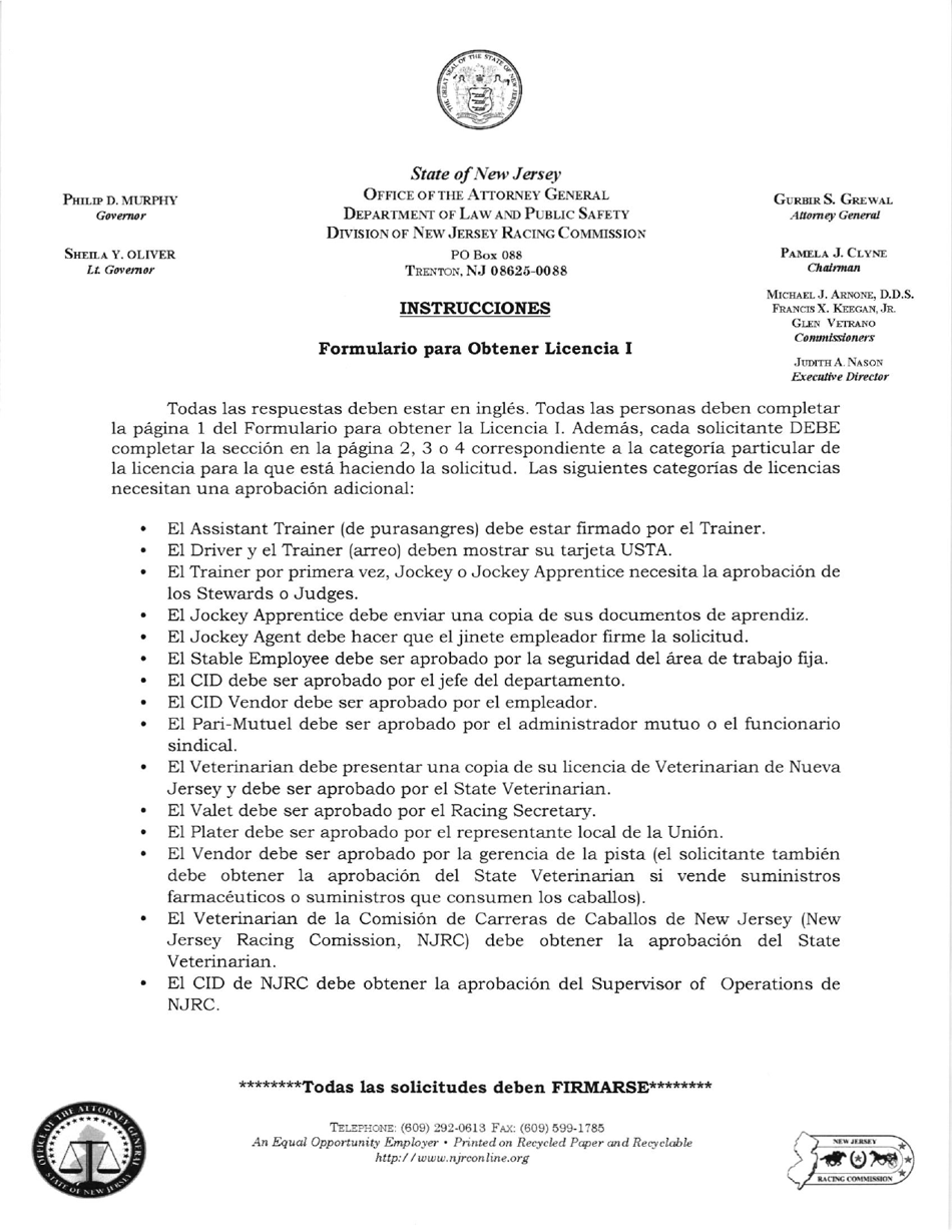 Formulario Para Obtener Licencia I - New Jersey (Spanish), Page 1