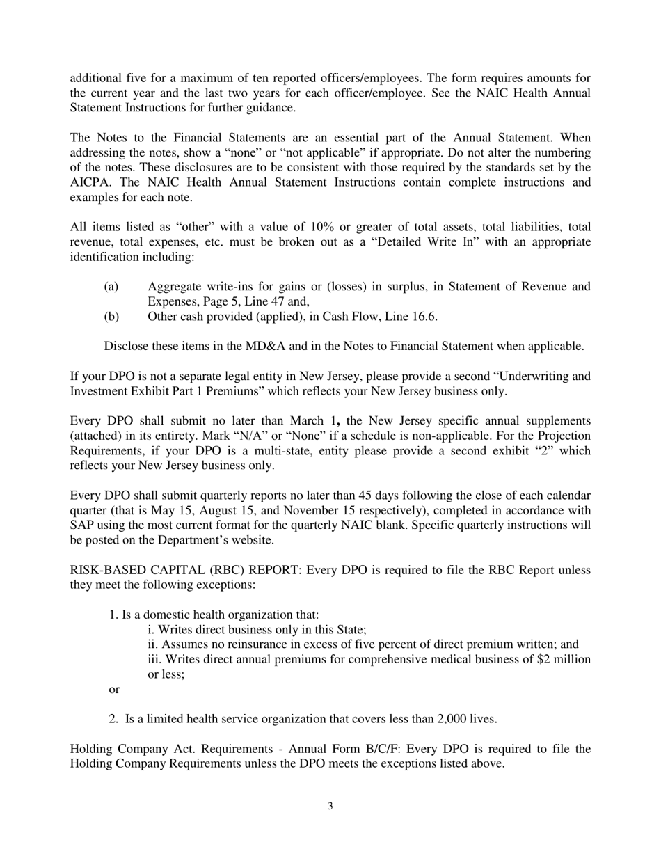 Dpo Annual Report Supplement Form - New Jersey, Page 3