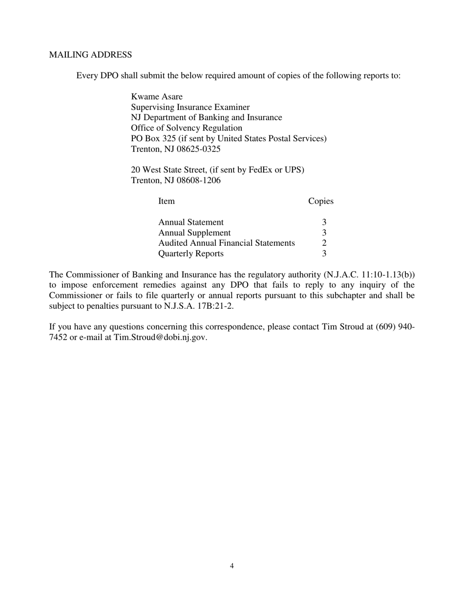 Dpo Annual Report Supplement Form - New Jersey, Page 4