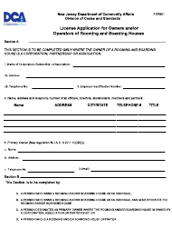 Document preview: Form I License Application for Owners and/or Operators of Rooming and Boarding Houses - New Jersey