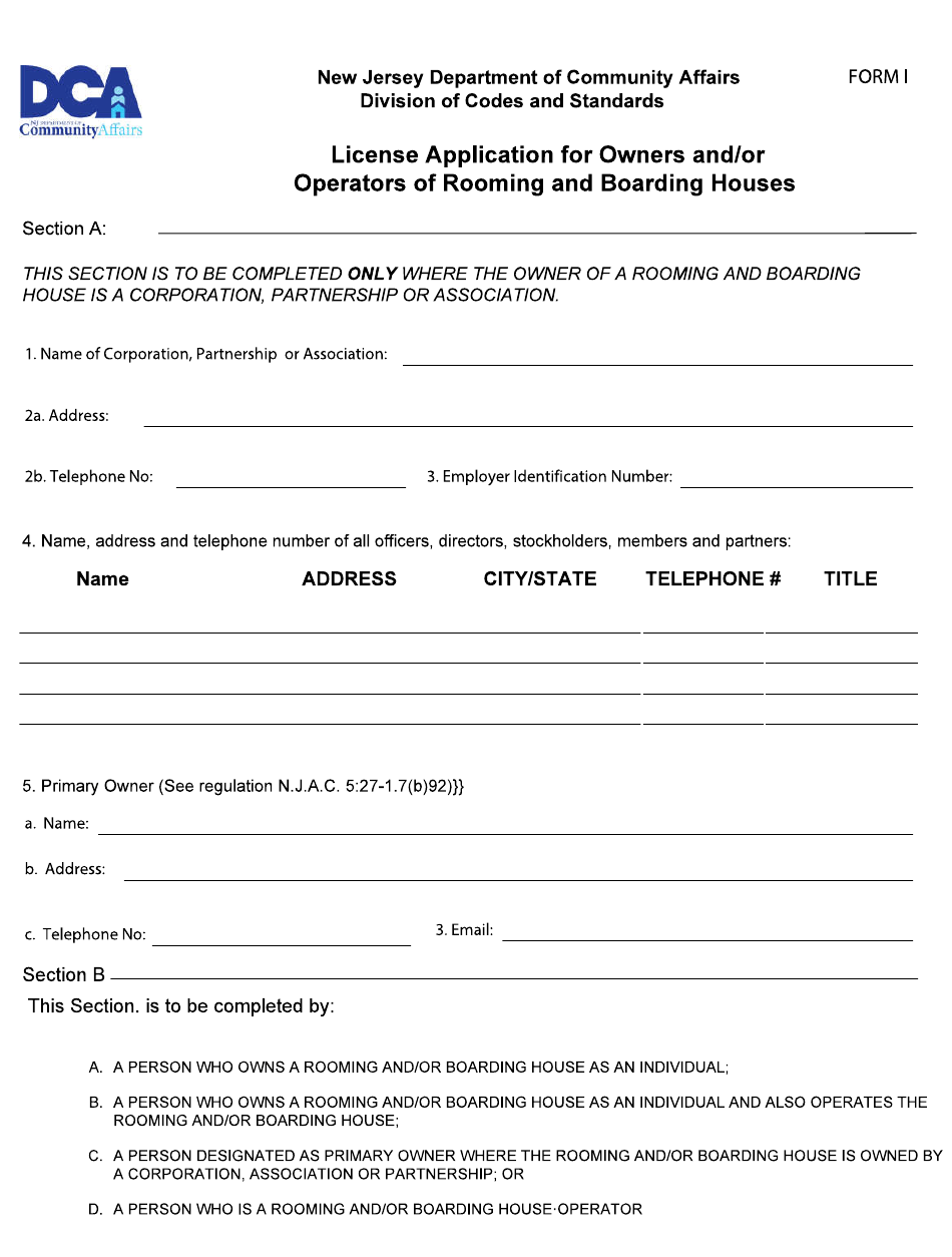 Form I Download Fillable PDF or Fill Online License Application for Owners and/or Operators of