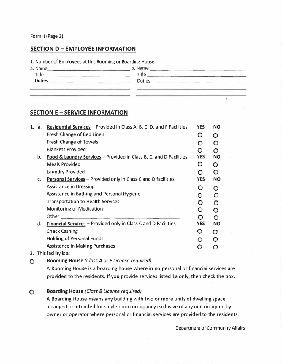 Form II Rooming / Boarding House Information - New Jersey, Page 3