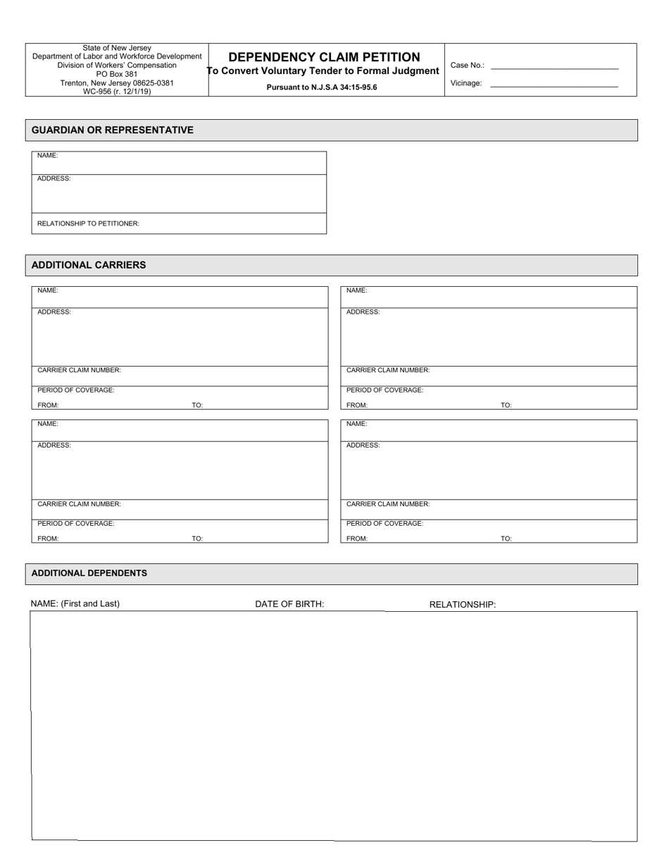 Form WC-956 Dependency Claim Petition to Convert Voluntary Tender to Formal Judgment - New Jersey, Page 3