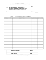 NJDMAVA Form 7 &quot;Consumable Office Supply Request&quot; - New Jersey