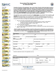 Document preview: Form SP-100D Personalized Plate Application for Dedicated Plate - New Jersey