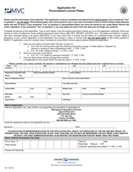 Document preview: Form SP-1 Application for Personalized License Plates - New Jersey