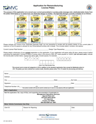 Document preview: Form SP-100C Application for Remanufacturing License Plates - New Jersey