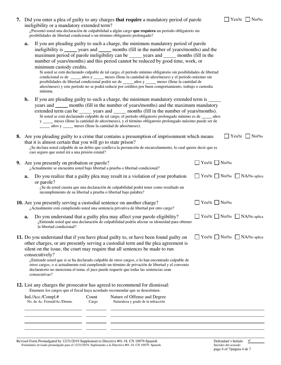 Form 10079 Plea Form - New Jersey (English / Spanish), Page 4