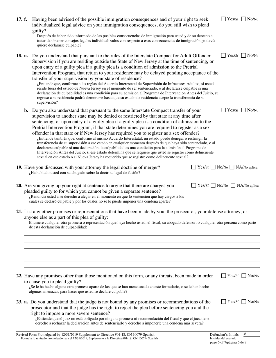 Form 10079 Plea Form - New Jersey (English / Spanish), Page 6