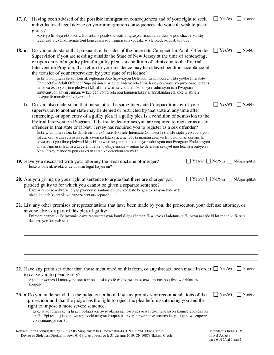 Form 10079 Plea Form - New Jersey (English / Haitian Creole), Page 6
