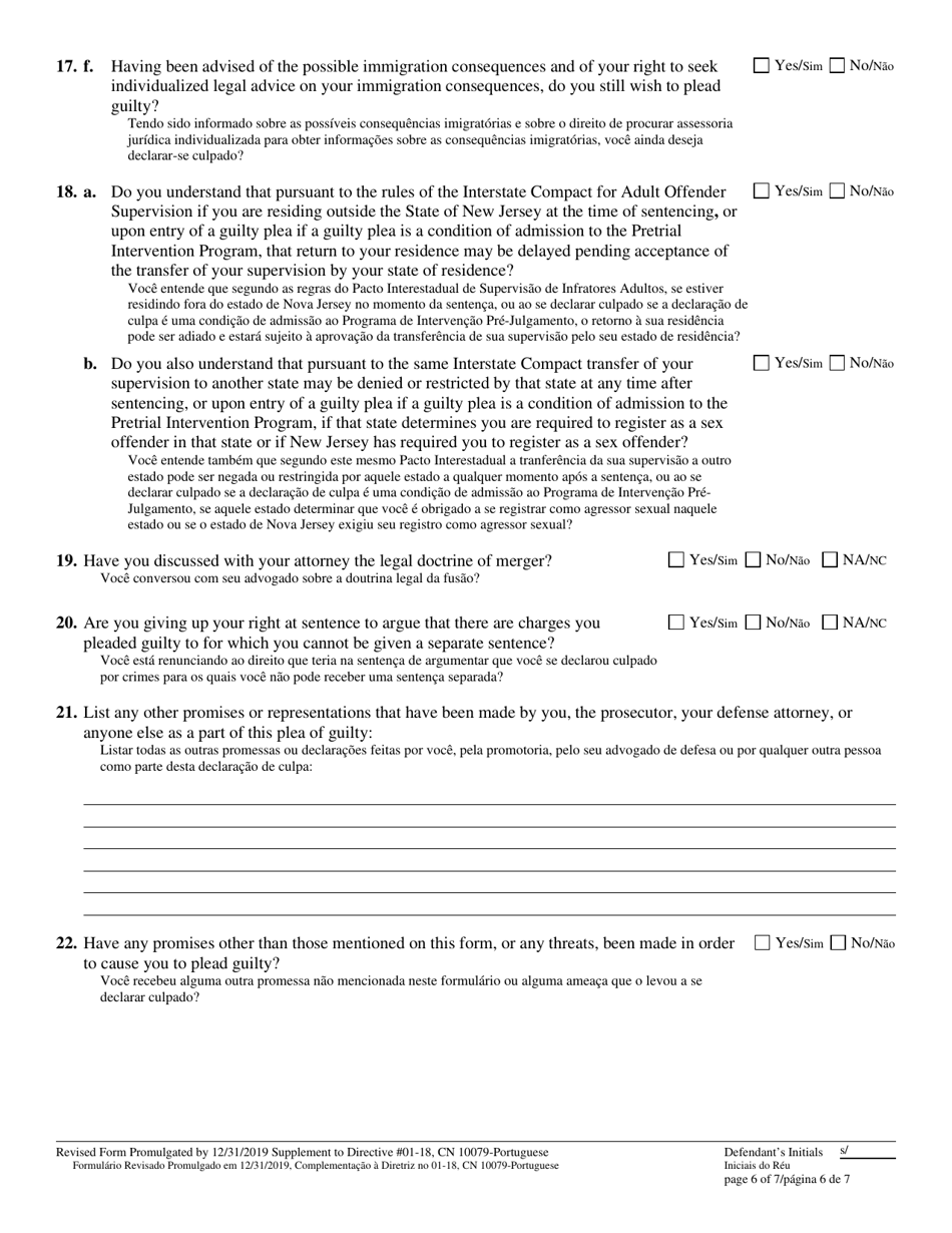 Form 10079 Plea Form - New Jersey (English / Portuguese), Page 6