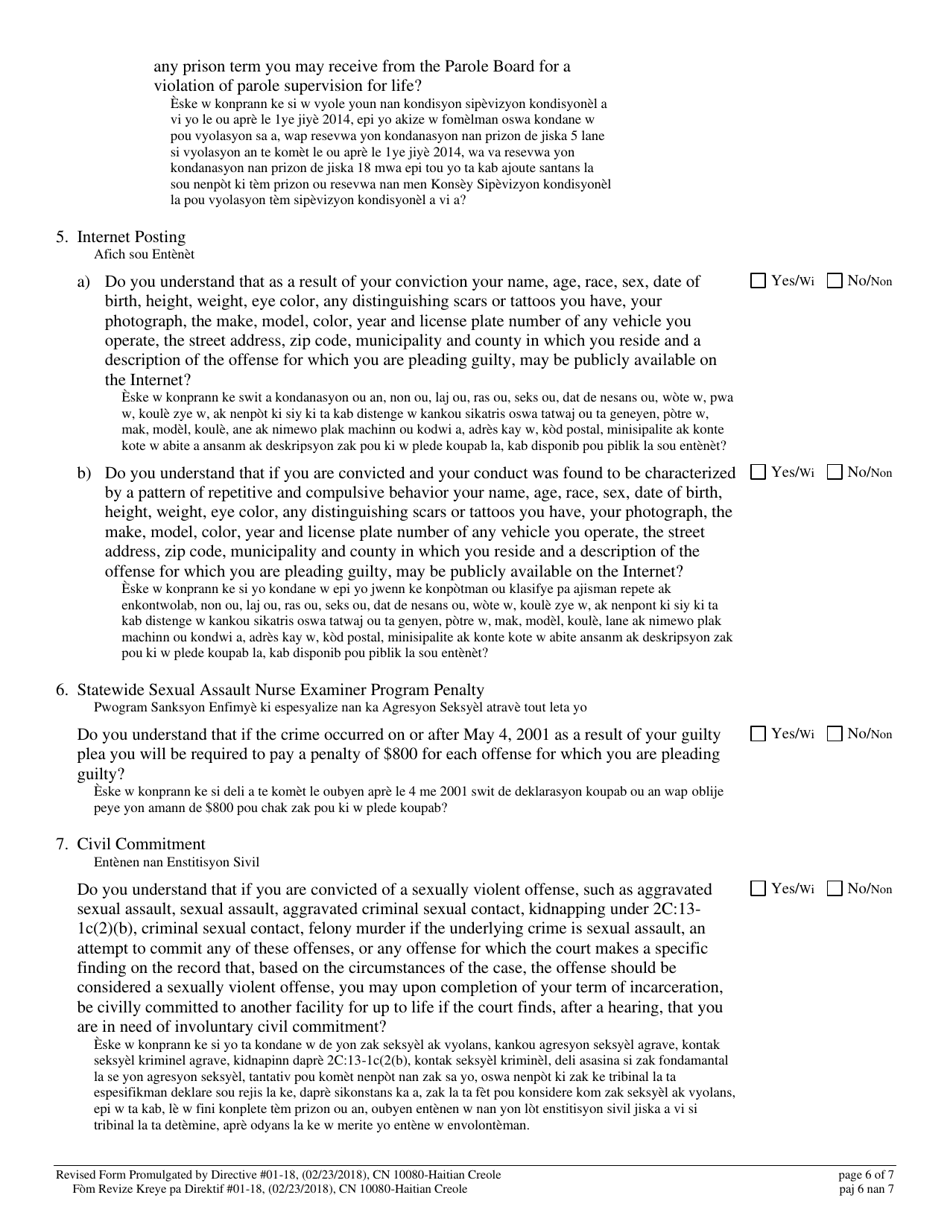 Form 10080 Additional Questions for Certain Sexual Offenses - New Jersey (English / Haitian Creole), Page 6