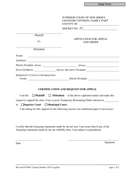 Form 10251 Application for Appeal and Order - New Jersey
