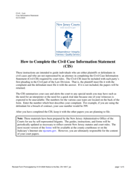 Document preview: Form 10517 Civil Case Information Statement (Cis) - New Jersey