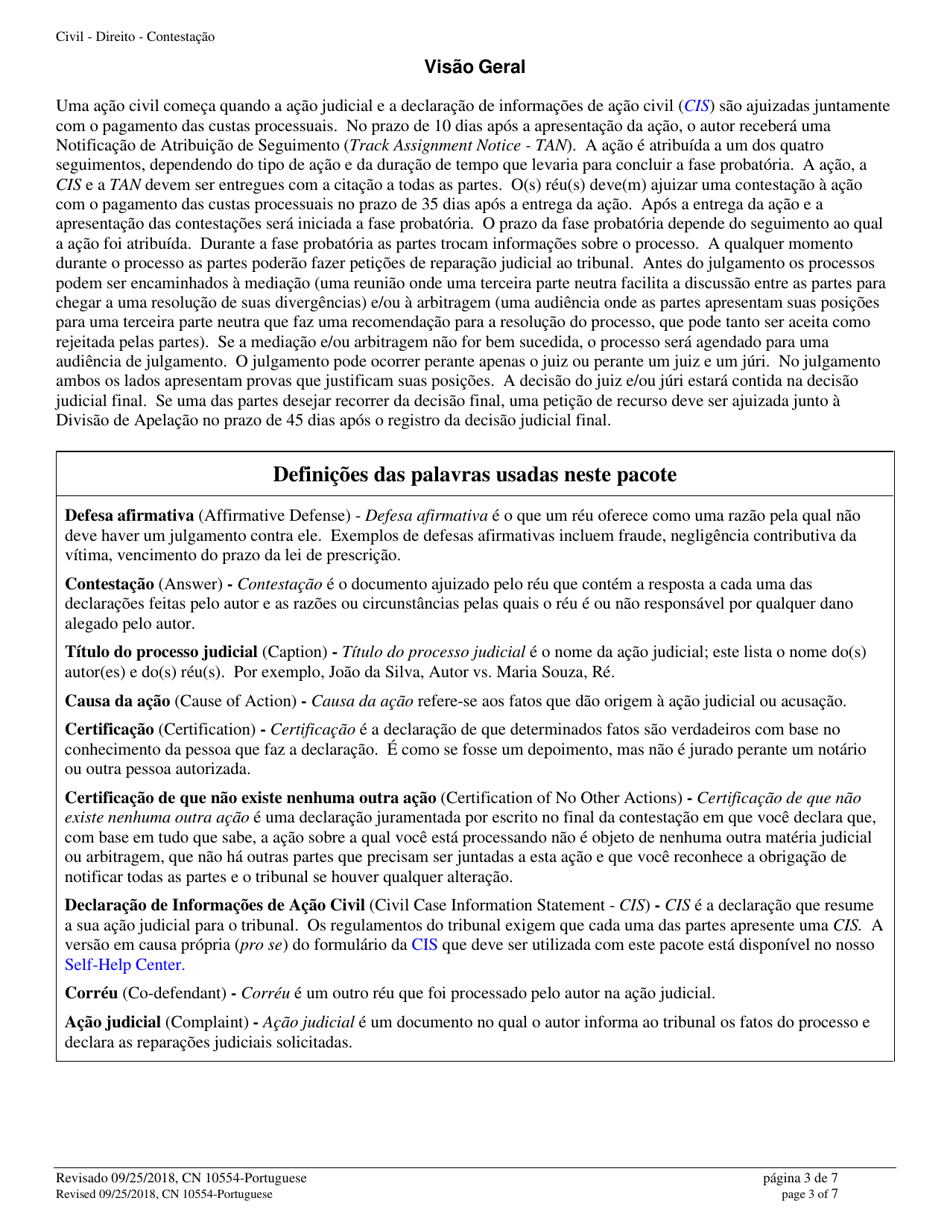 Form A (10554) Civil Action Answer - New Jersey (English / Portuguese), Page 3