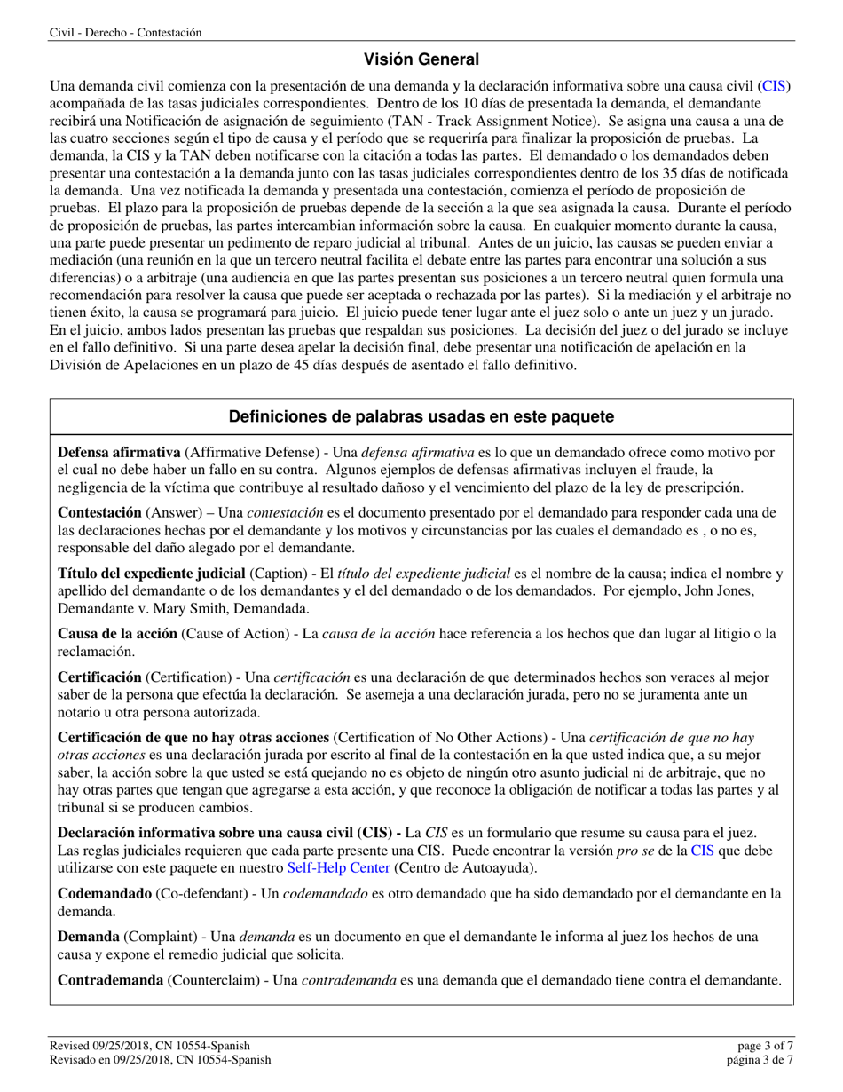 Form A (10554) Civil Action Answer - New Jersey (English / Spanish), Page 3