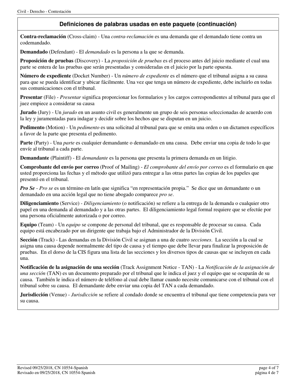 Form A (10554) Civil Action Answer - New Jersey (English / Spanish), Page 4