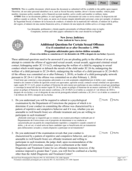 Form 11081 Additional Questions for Certain Sexual Offenses (Use if Committed on or After December 1, 1998) - New Jersey (English/Spanish)