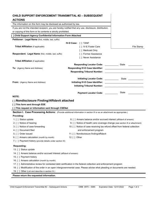 Child Support Enforcement Transmittal #2 - Subsequent Actions Download Pdf