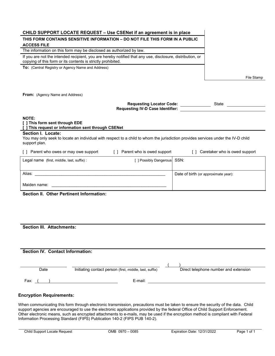 Child Support Locate Request, Page 1