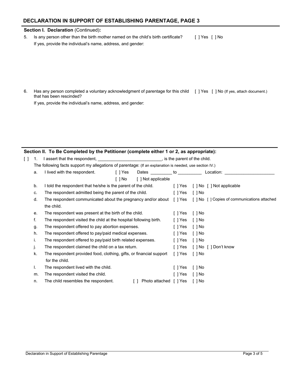 Declaration in Support of Establishing Parentage, Page 3