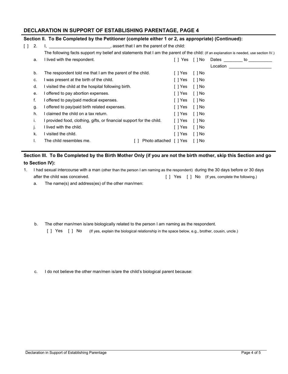 Declaration in Support of Establishing Parentage, Page 4