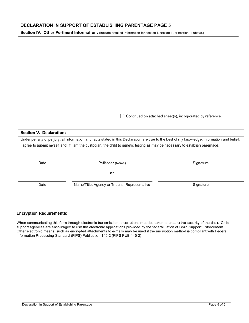 Declaration in Support of Establishing Parentage, Page 5
